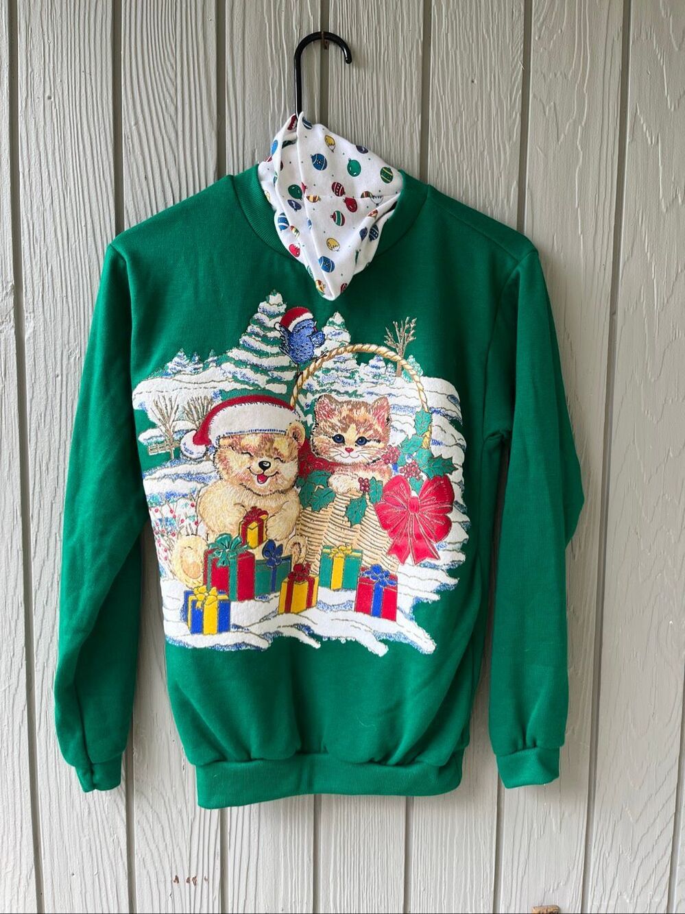 VTG Girls 14 W XS Christmas Sweater Cat Holiday Bear 3D Sparkle Sweatshirt
